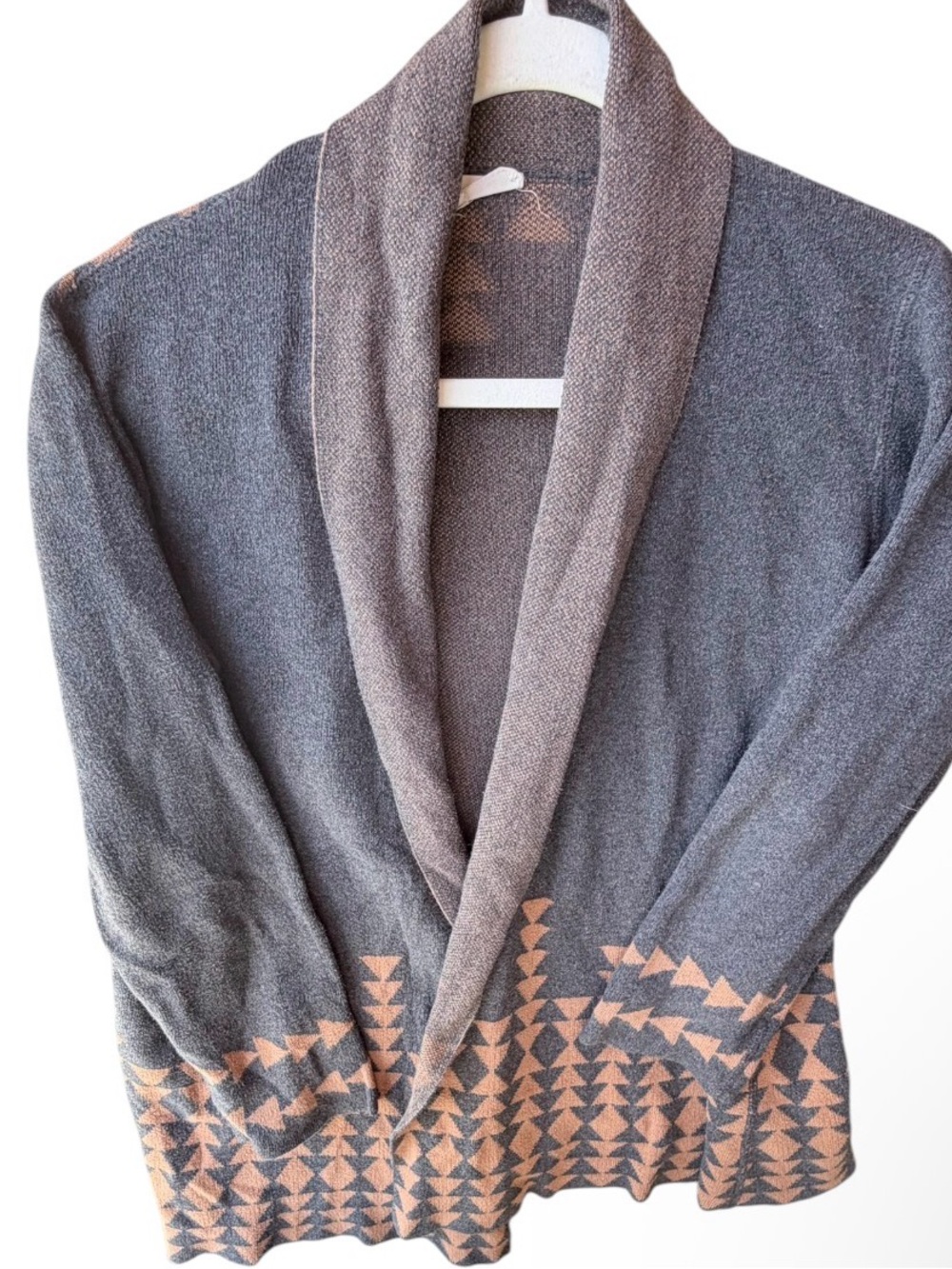 INDIGENOUS Organic Cotton Knit Open Front Cardigan Sweater Size Large Brown Gray